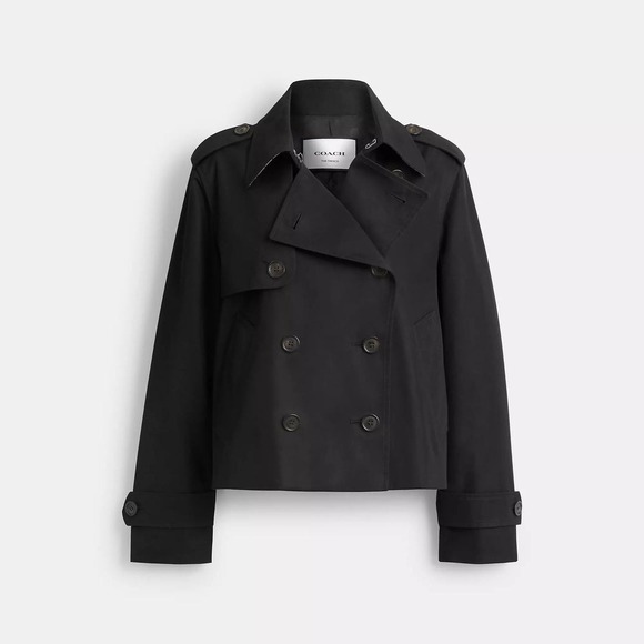 Coach Jackets & Blazers - Coach Short Trench Jacket Black Double Breasted Cropped Coat Womens Large
